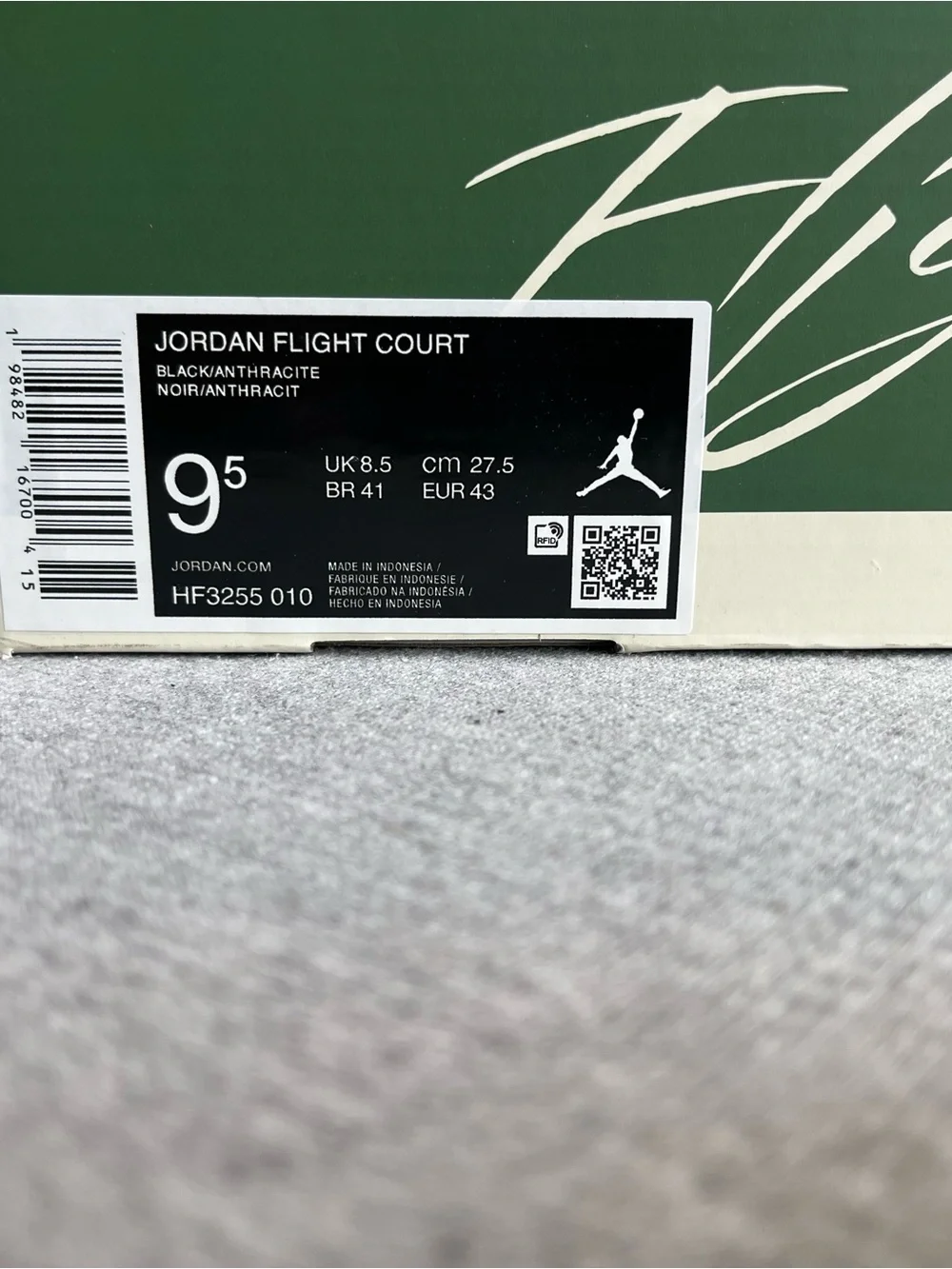 Nike Jordan Flight Court Black Anthracite Sneaker Men's Shoe Size 9.5 HF3255-010
